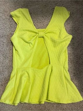 Hot Ginger Neon Textured Peplum Top with Back Cutout